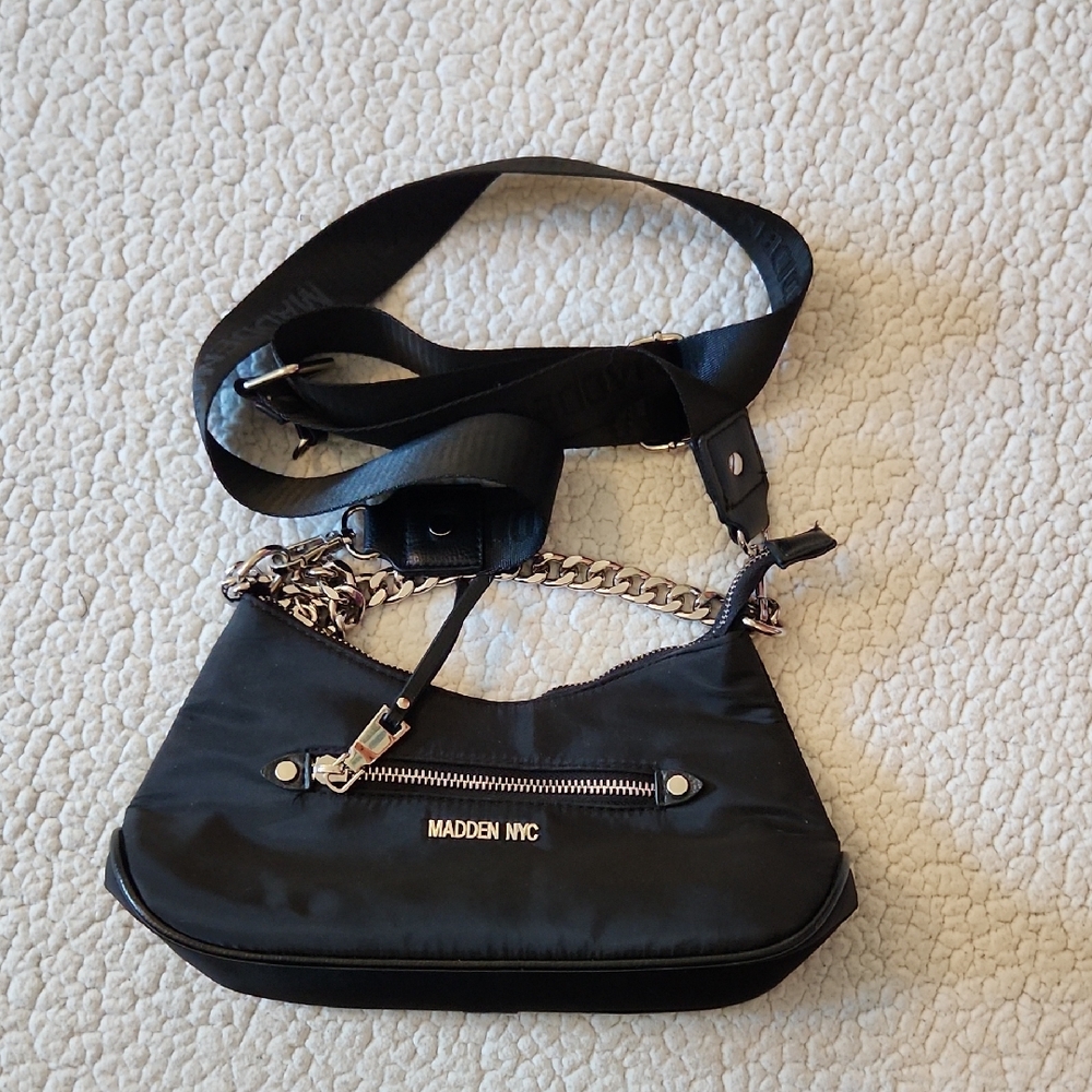 Madden NYC Black Nylon Y2K Inspired Crossbody Bag Chain Strap